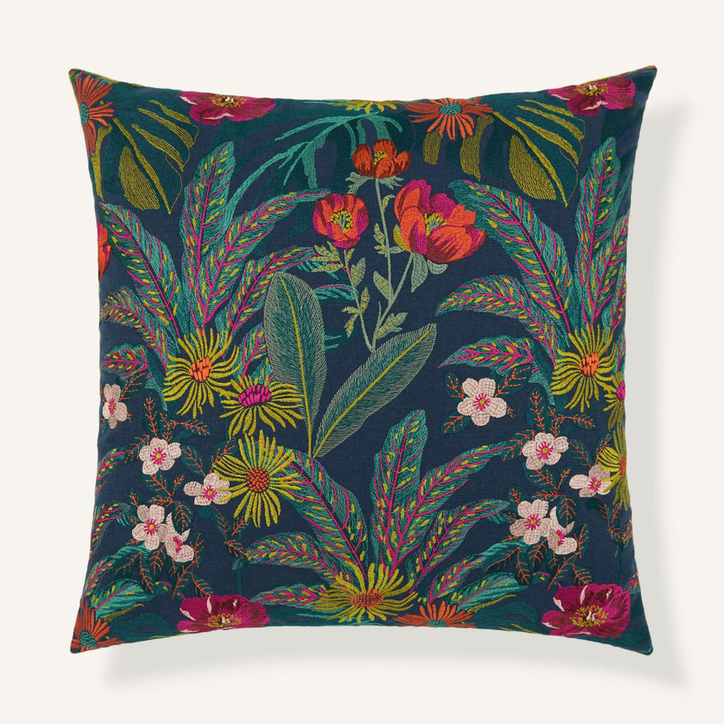 Fully-Embroidered Multicolored Floral Pillow | Primavera / Jardin