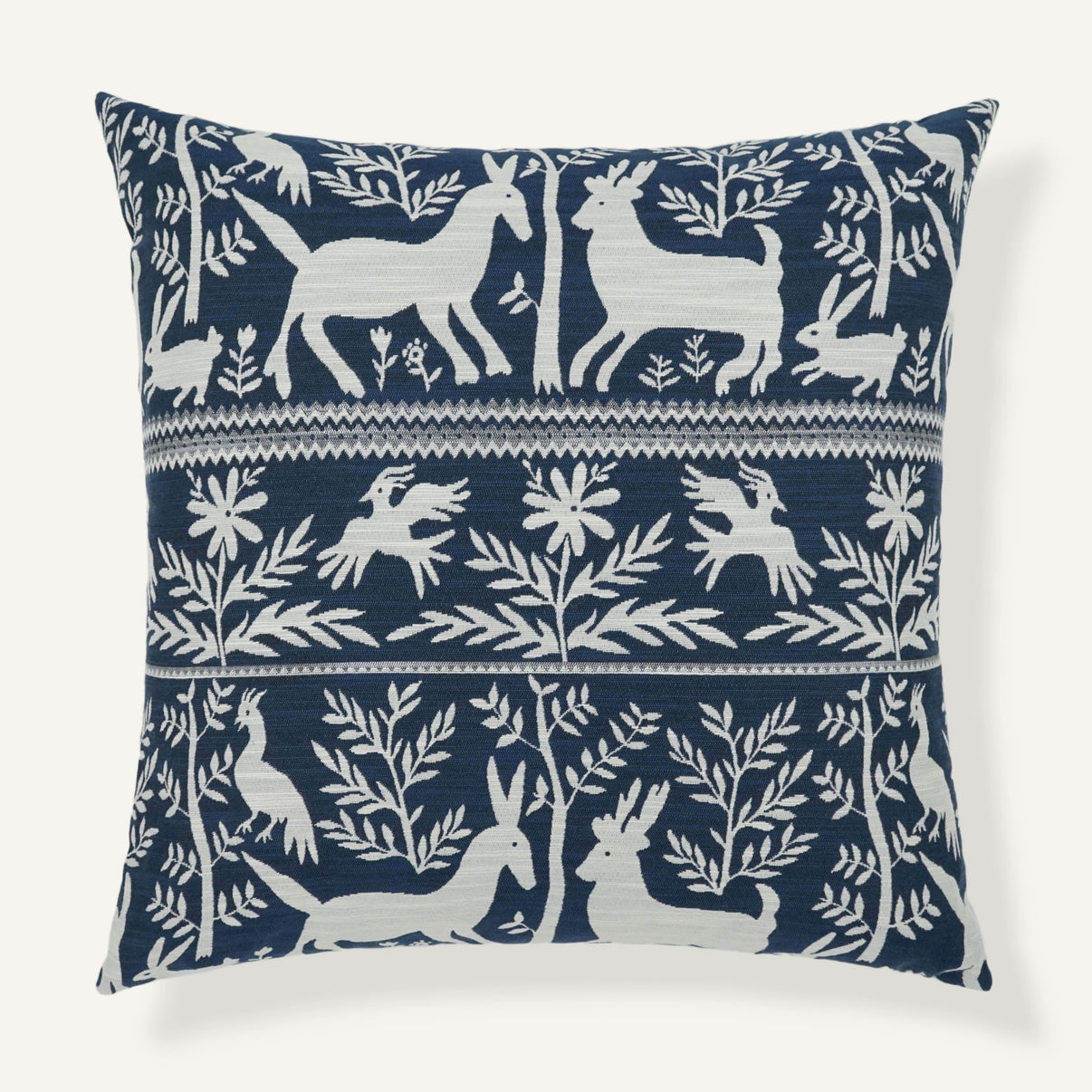 Fronds and Fauna 22"×22" Front View || Navy