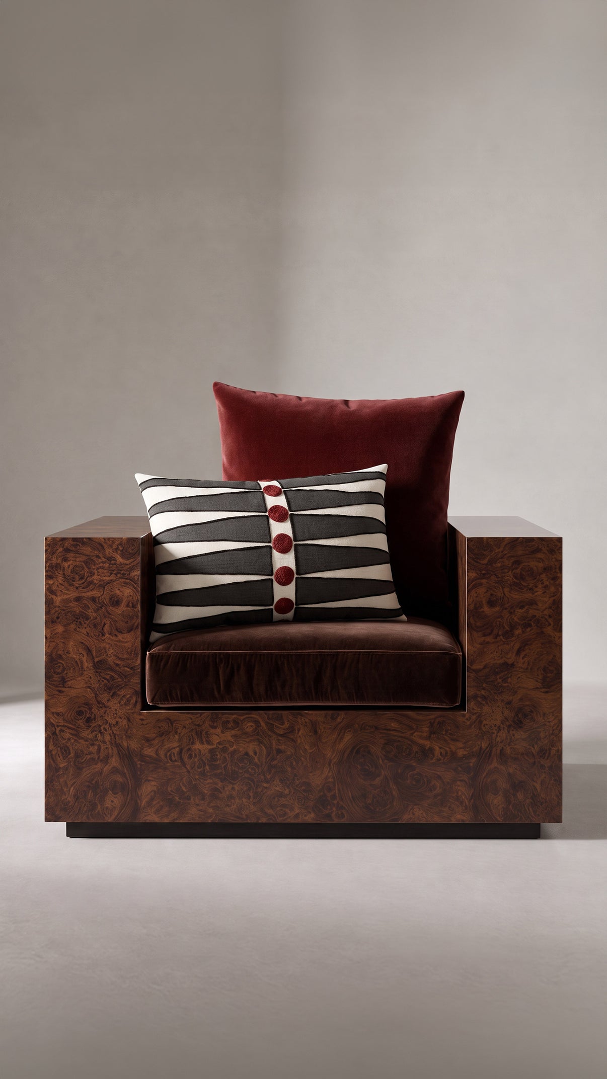 The Soft Spoken pillow in Merlot alongside the Rivoli pillow in Peppercorn from Floof Living | Soft Spoken Lifestyle || Merlot