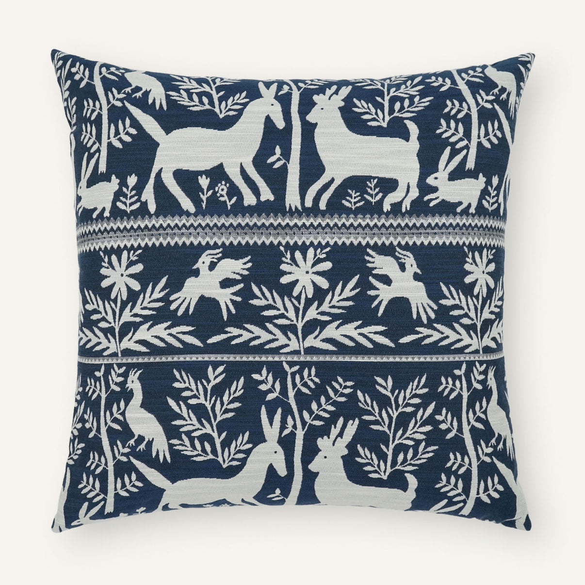 Fronds and Fauna 22"×22" Front View || Navy